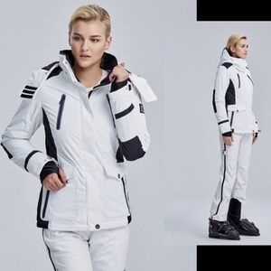 HSW Full Zip Hooded Ski Snowboard Winter Jacket White/Black Sz XS